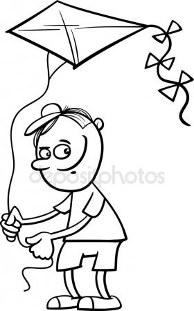280x450 Boy With Kite Drawing Stock Vector Yupiramos