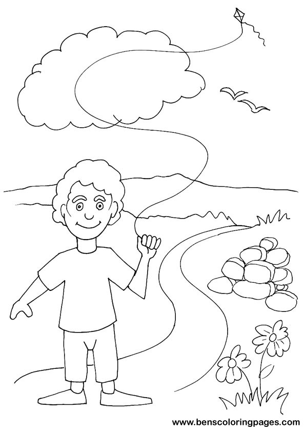 595x842 Boy Flying Kite Coloring