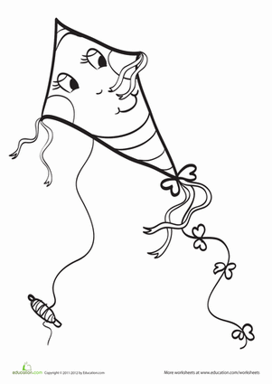 301x425 Color The Kite Flying Fun Worksheet