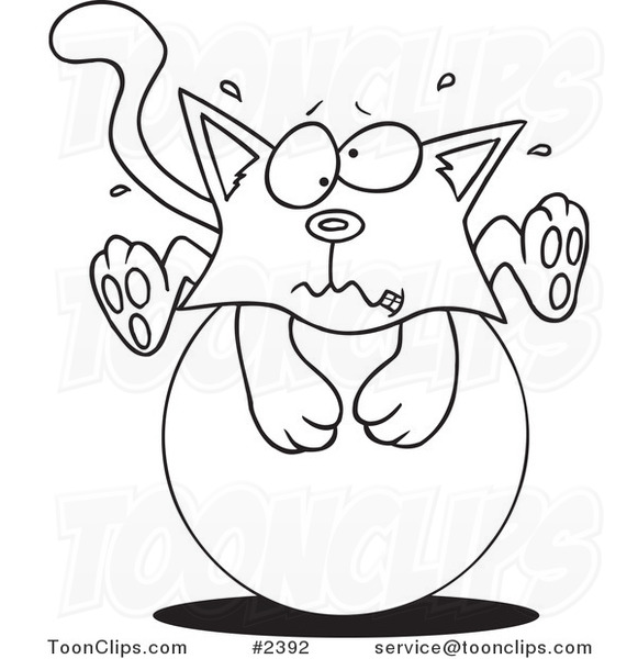 581x600 Cartoon Black And White Line Drawing Of A Kitten On A Ball