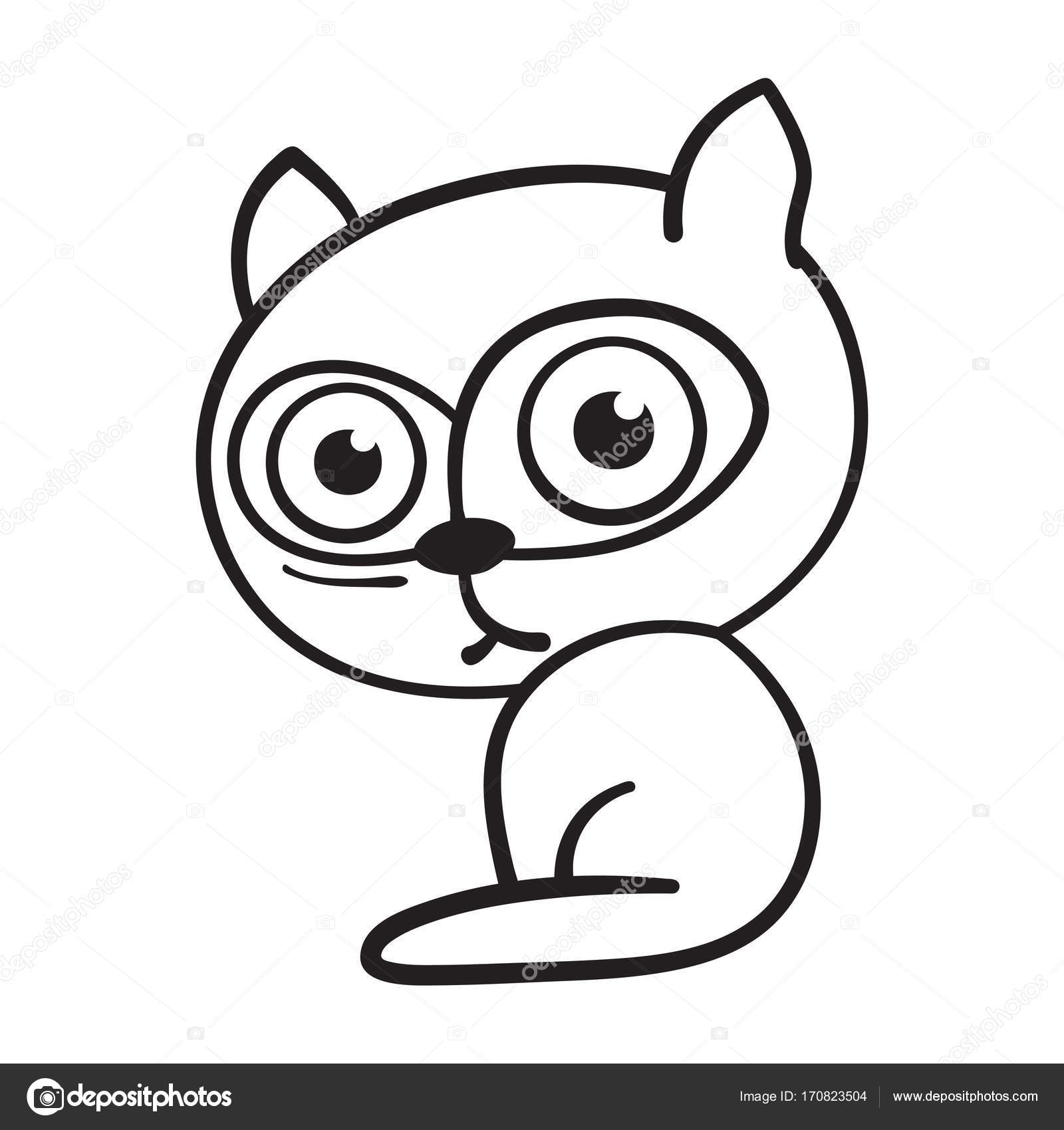 1600x1700 Cartoon Contour Kitten On White Background. Vector Illustration