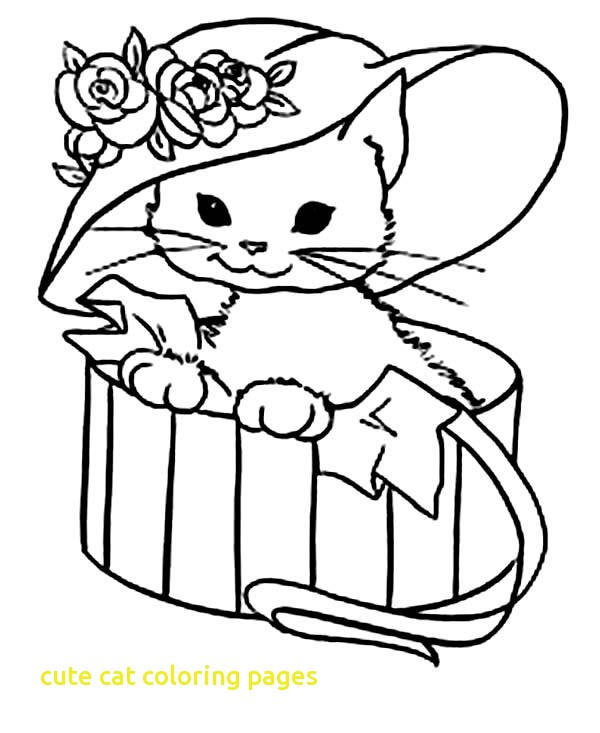 600x733 Cute Cat Coloring Pages With Cute Kitty Cat With A Fancy Hat