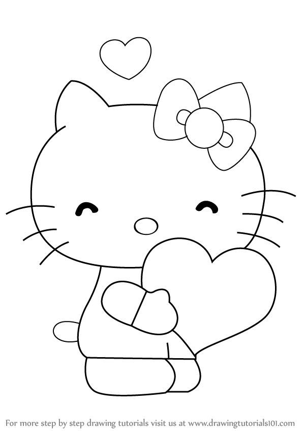 600x846 Learn How To Draw Hello Kitty With Heart (Hello Kitty) Step By