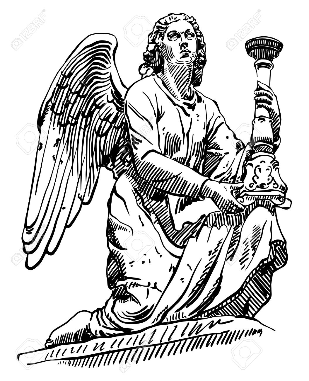 1055x1300 Black And White Sketch Drawing Of Marble Statue Angel From Rome