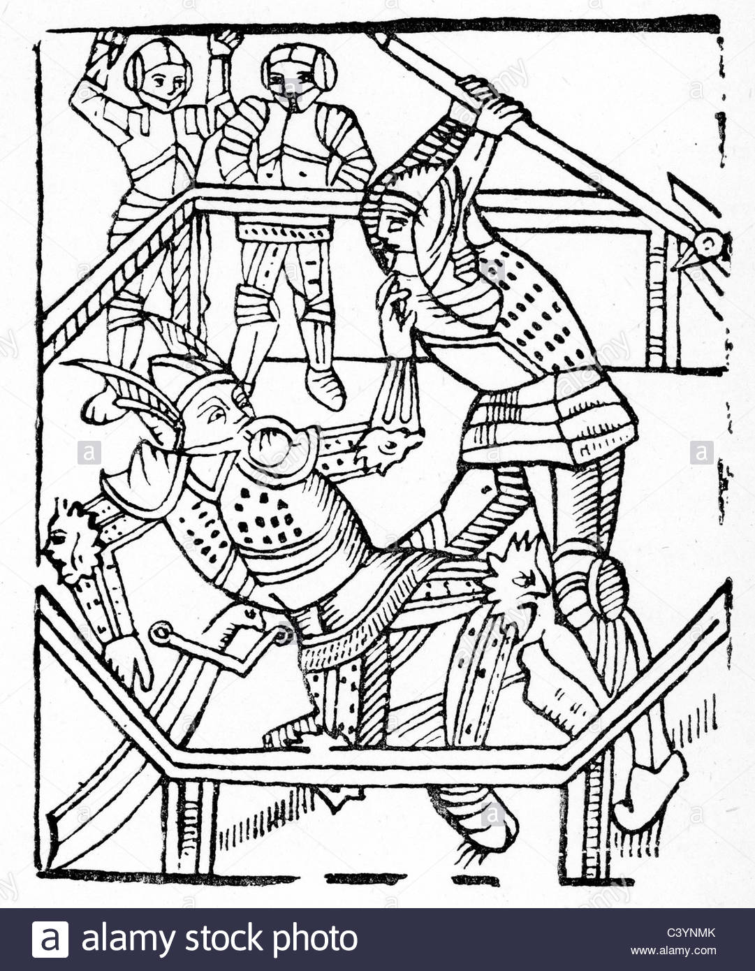 1081x1390 Medieval Woodcut From The Story Of The Knight Of The Swan. Combat