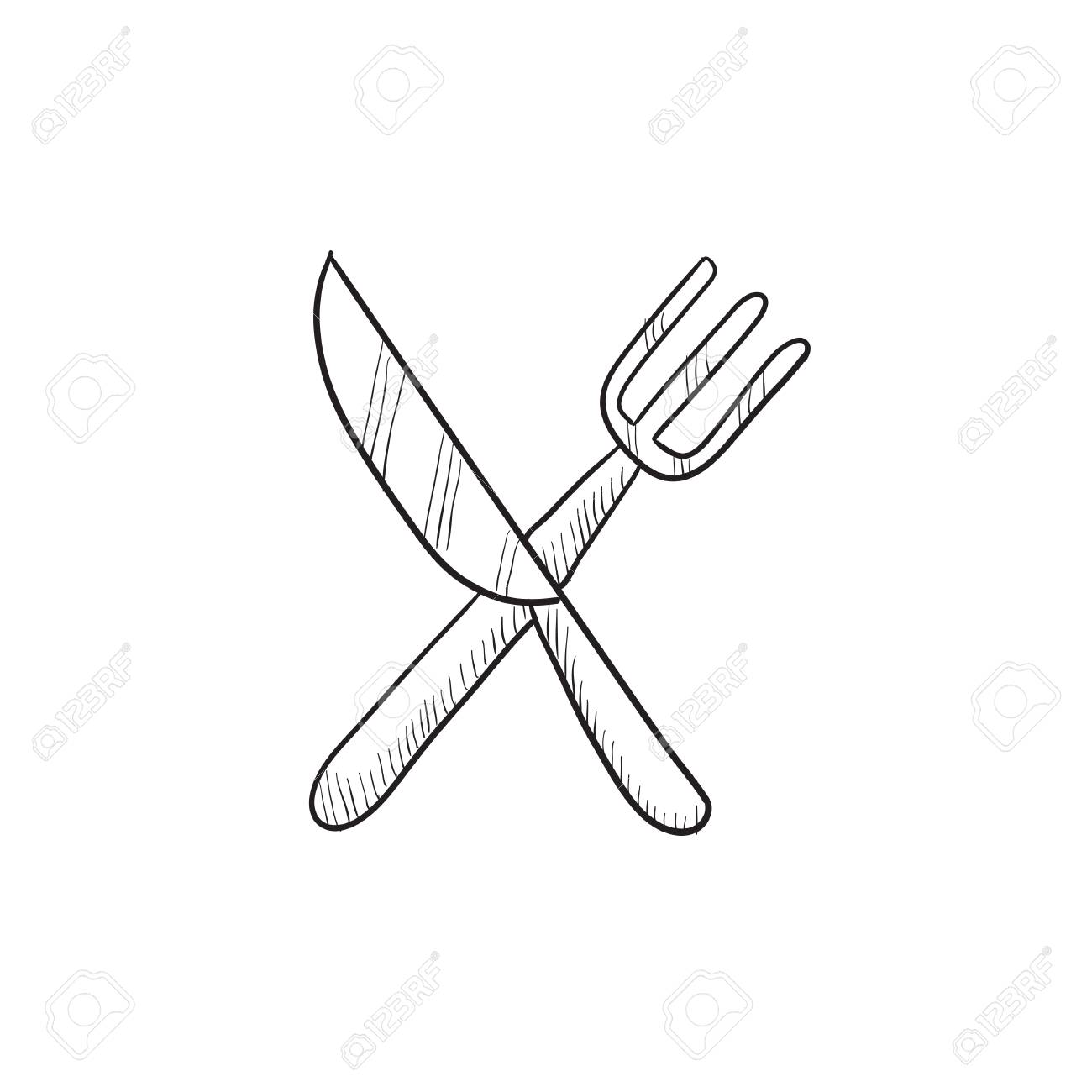 1300x1300 Knife And Fork Vector Sketch Icon Isolated On Background. Hand