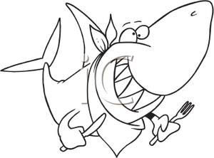 300x222 Picture Coloring Page Of A Shark With A Knife And Fork