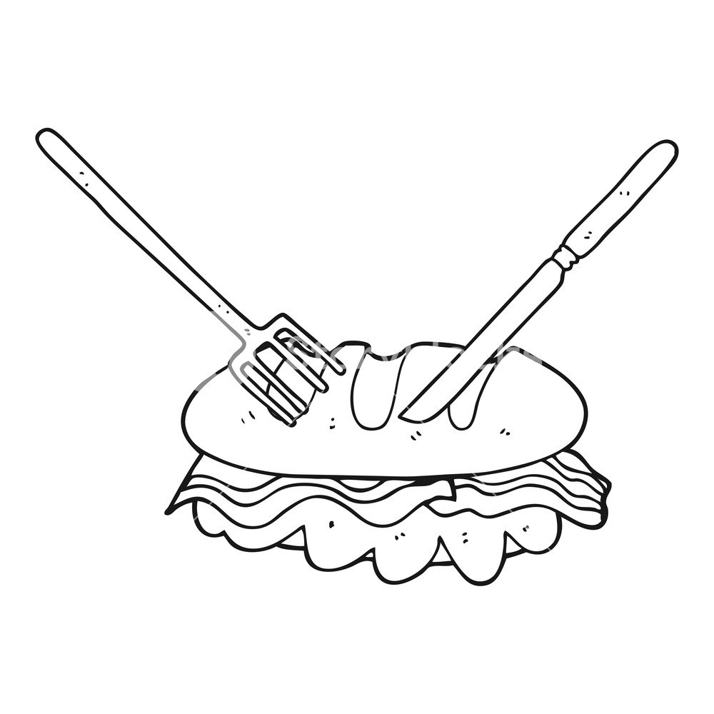 1000x1000 Freehand Drawn Black And White Cartoon Knife And Fork Cutting Huge