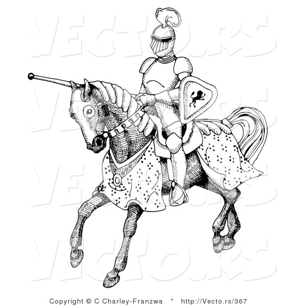 600x620 Vector Of A Historic Black And White Knight Jousting On Horse By C