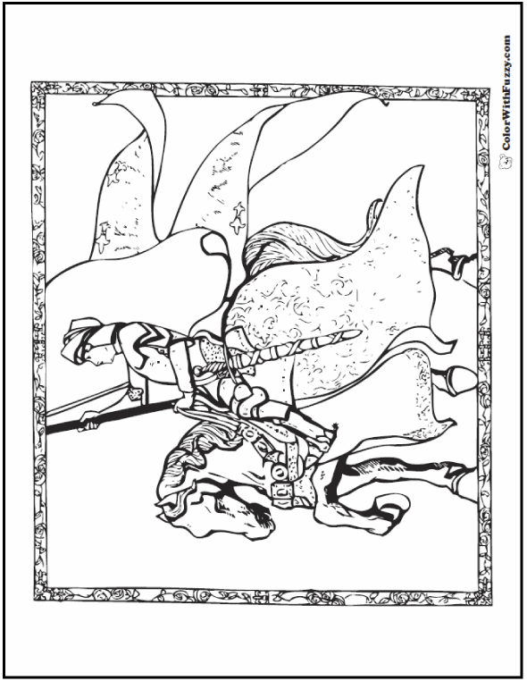 590x762 Knight And Horse Coloring Page