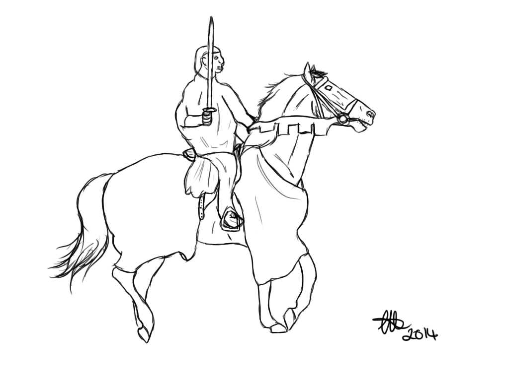 1024x768 Knight And Horse Lineart By Mini19