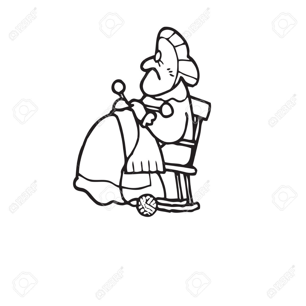 1300x1300 Old Woman Knitting Is Sitting On A Chair On White Background