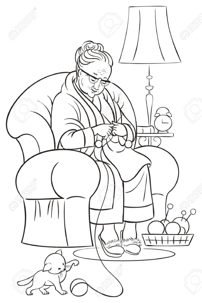 682x1024 Cartoon Drawing Grandmother Coloring Book With Grandmother Sitting