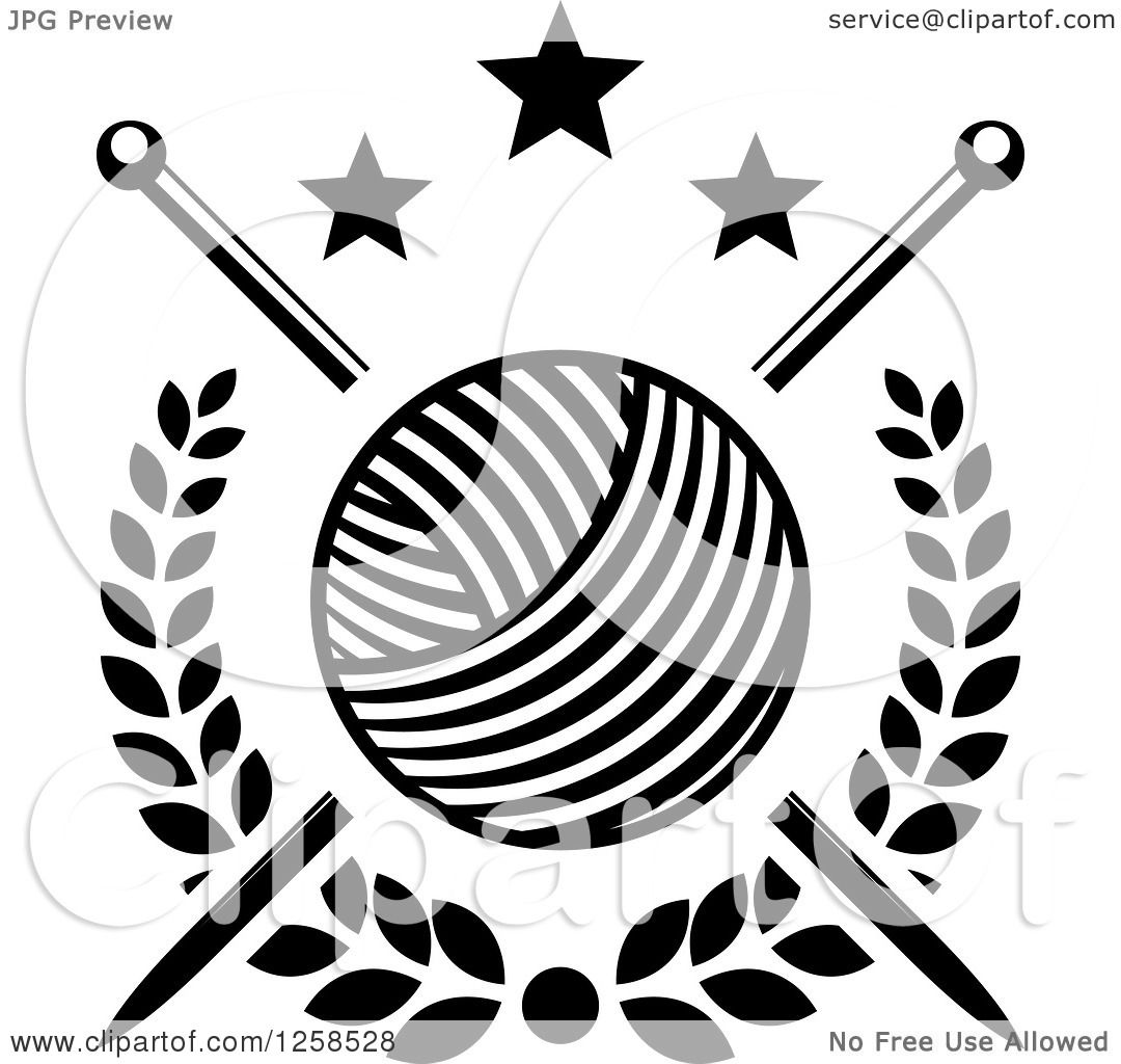 1080x1024 Clipart Of Black And White Knitting Needles And Yarn With Stars