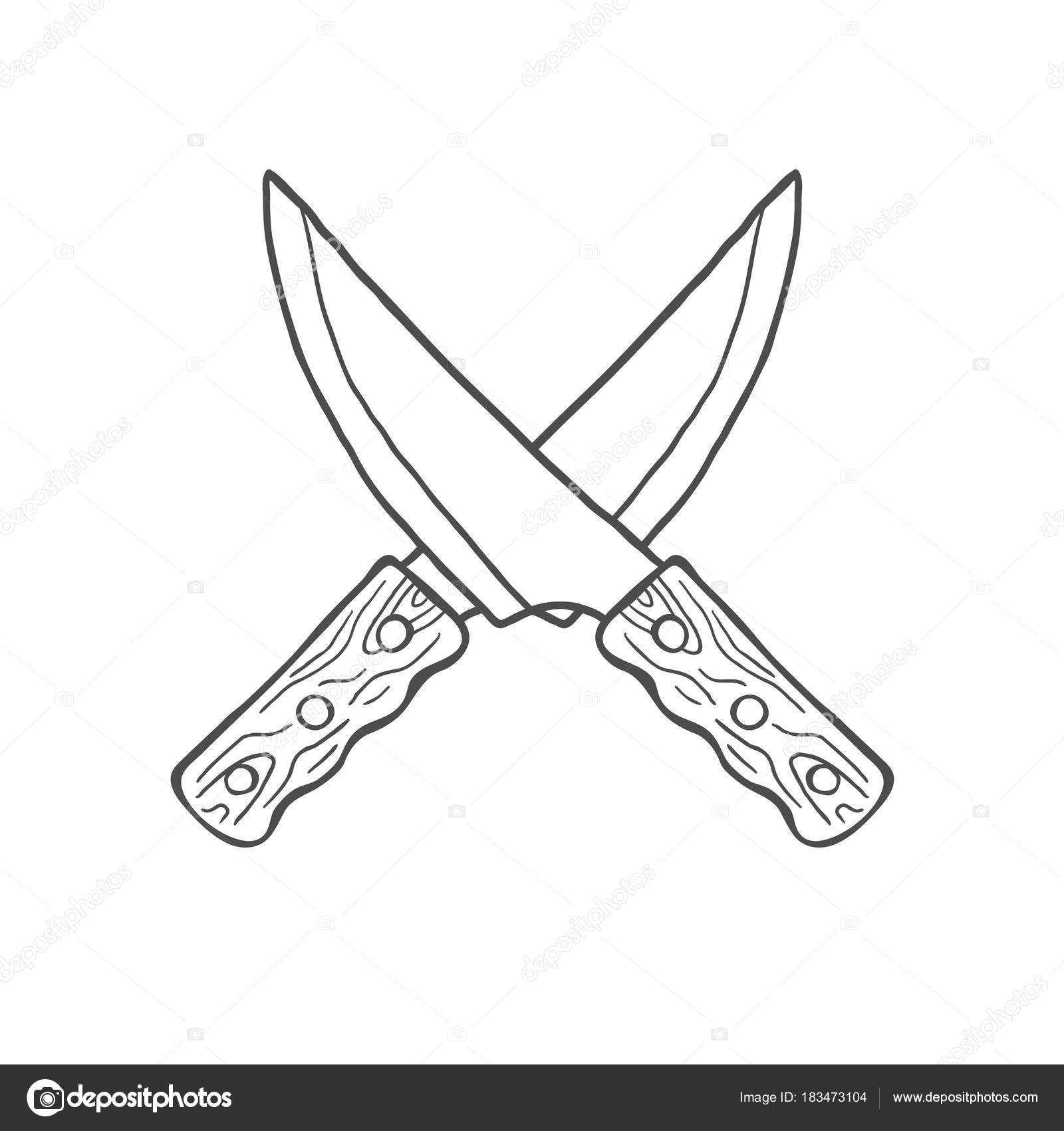 1600x1700 Hand Drawn Crossed Kitchen Knives. Vector Stock Vector Dimair