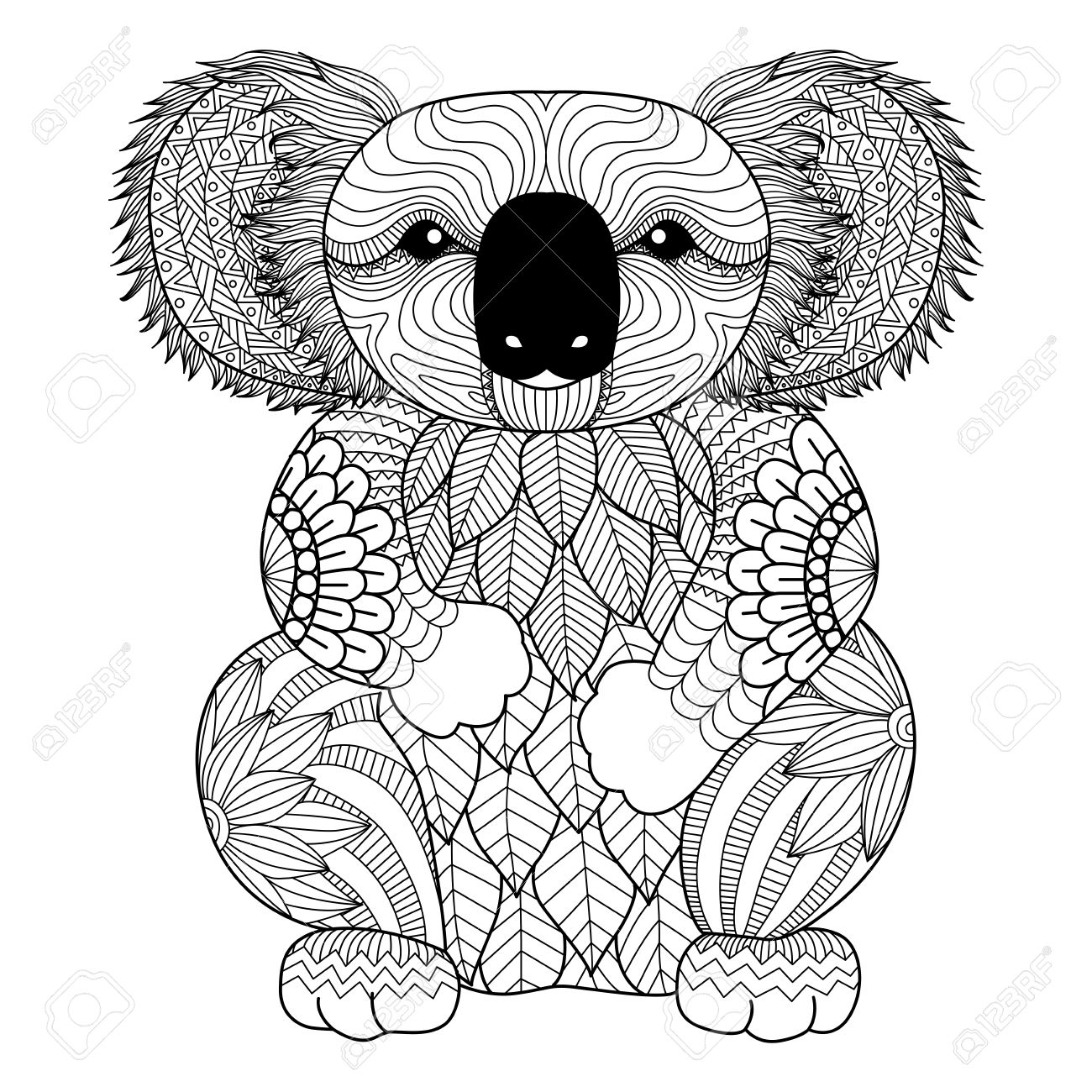 1300x1300 Drawing Zentangle Koala For Coloring Page, Shirt Design Effect