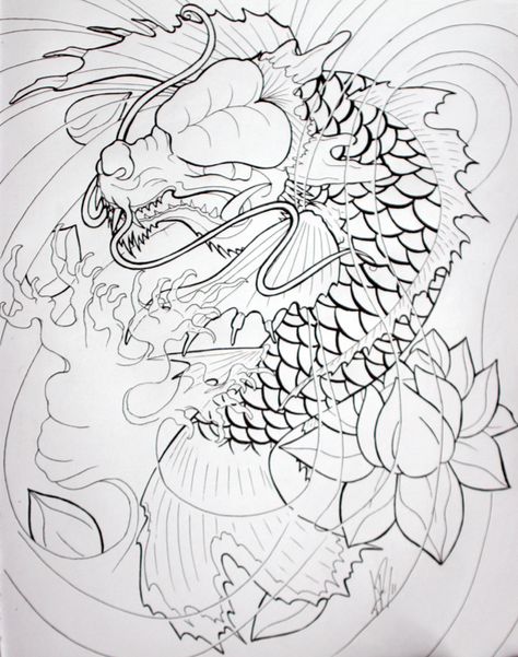 474x601 Japanese Koi Dragon Tattoo (Skull Samurai Pt 2) By