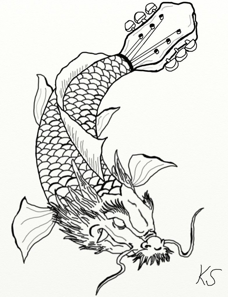 783x1020 Koi Fish Dragon Guitar By Kaosrebel666
