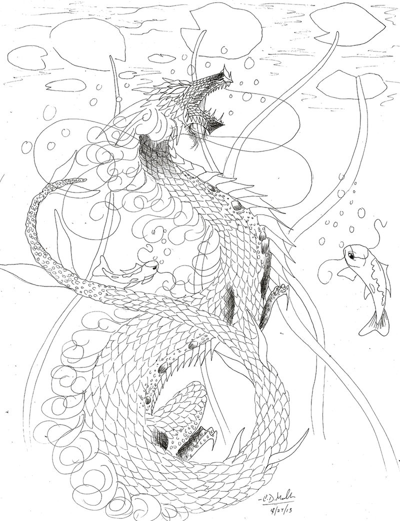 800x1042 Koi Fish Dragon Lineart By Khaoseden