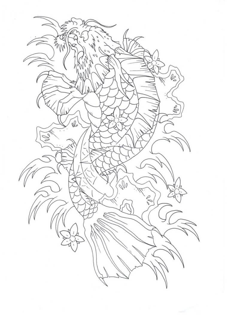 762x1049 Nice Black Outline Koi Fish Tattoo Design On Arm