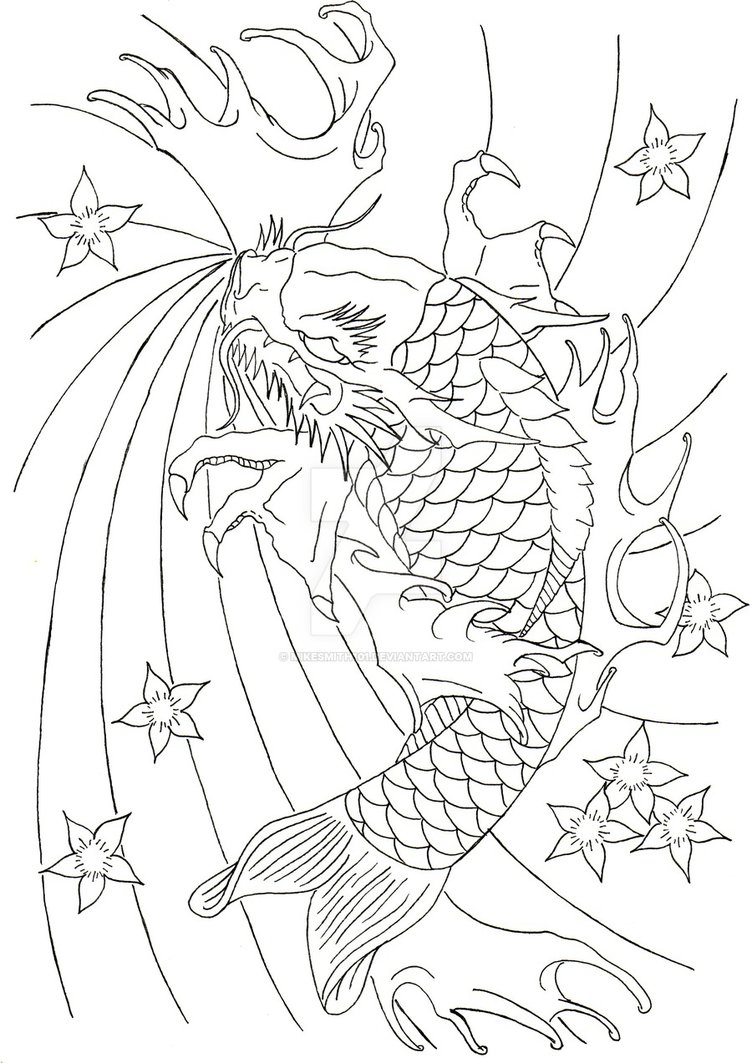 752x1063 Dragon Koi Lineart By Mikesmith101