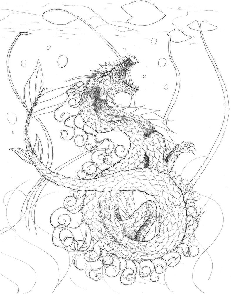 787x1014 Koi Fish Dragon Lineart