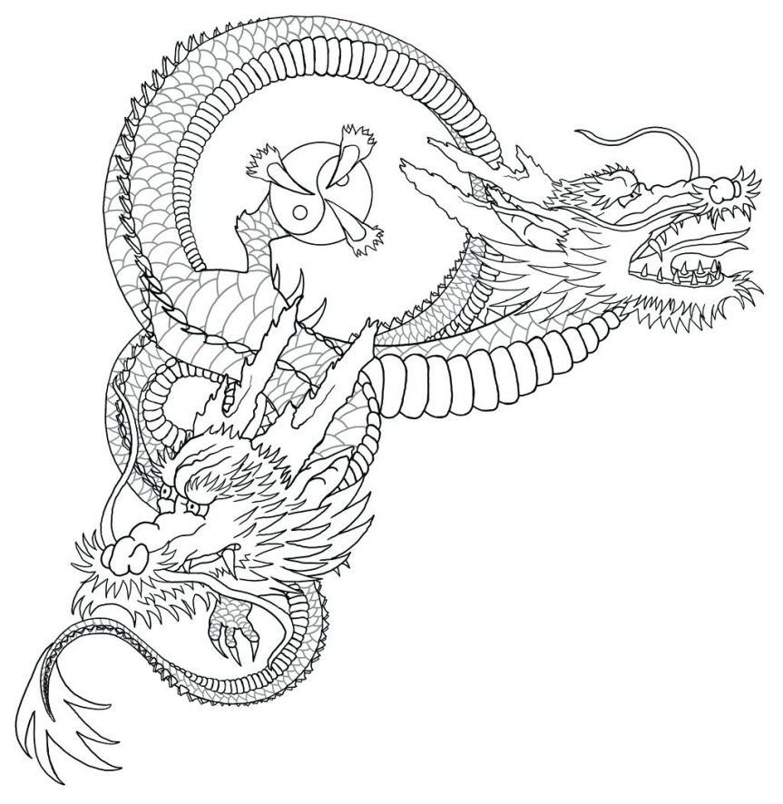 863x886 Dragon Outline By Koi Fish Drawing Chinese Tattoo Pics Dragon