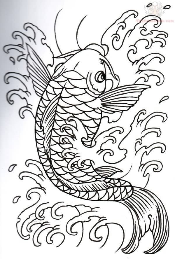 600x888 Koi Outline Tattoo Design