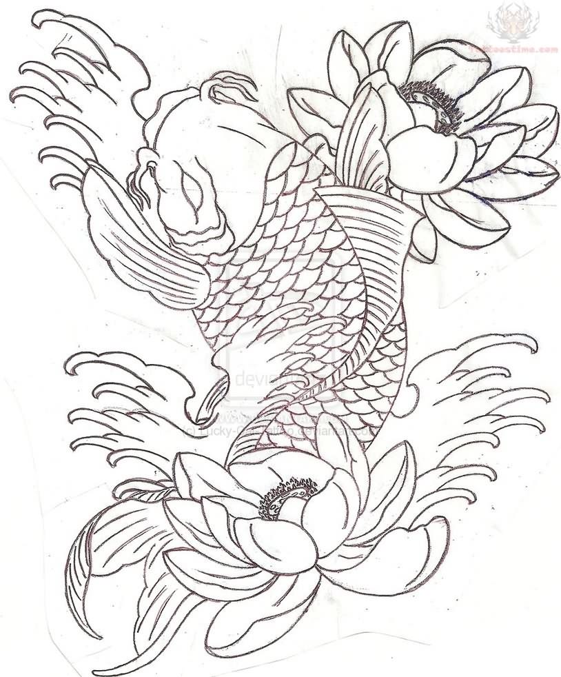 814x982 Collection Of Koi Fish And Lotus Tattoo Sketch
