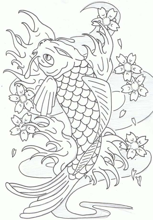 640x918 Koi Fish Coloring Page