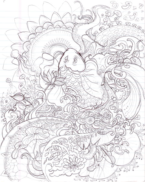 480x603 Design Process Of Koi Illustration