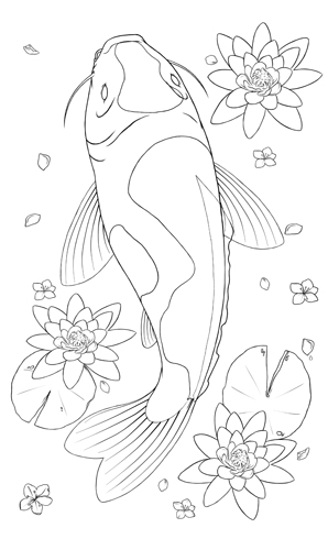 298x500 Koi Carp Line Drawings