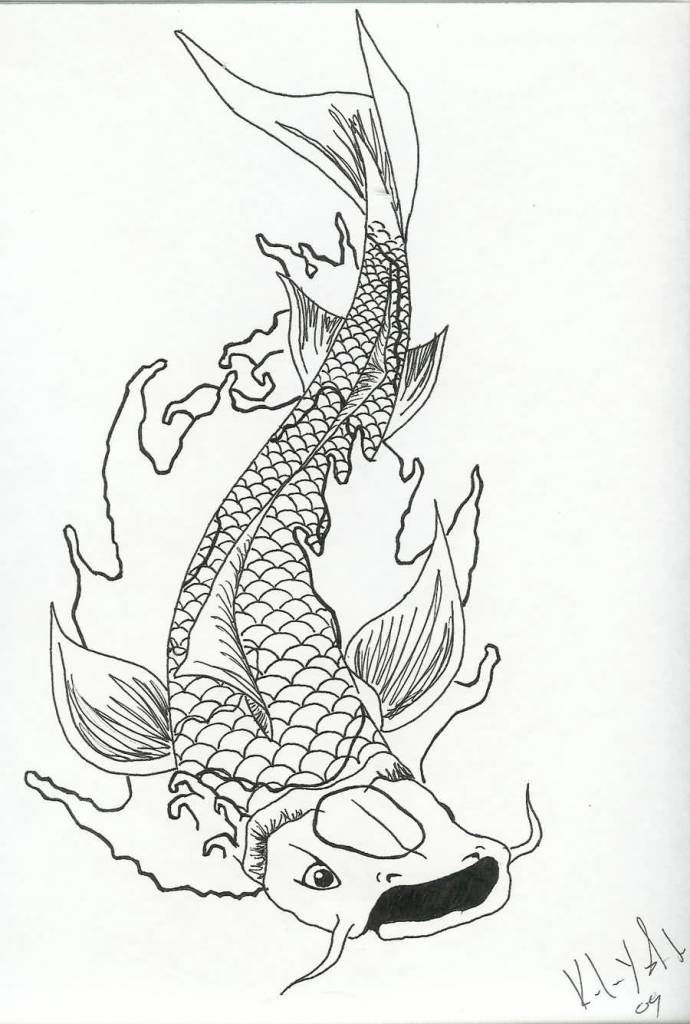 690x1024 Draw Beautiful Koi Fish Tattoo Design