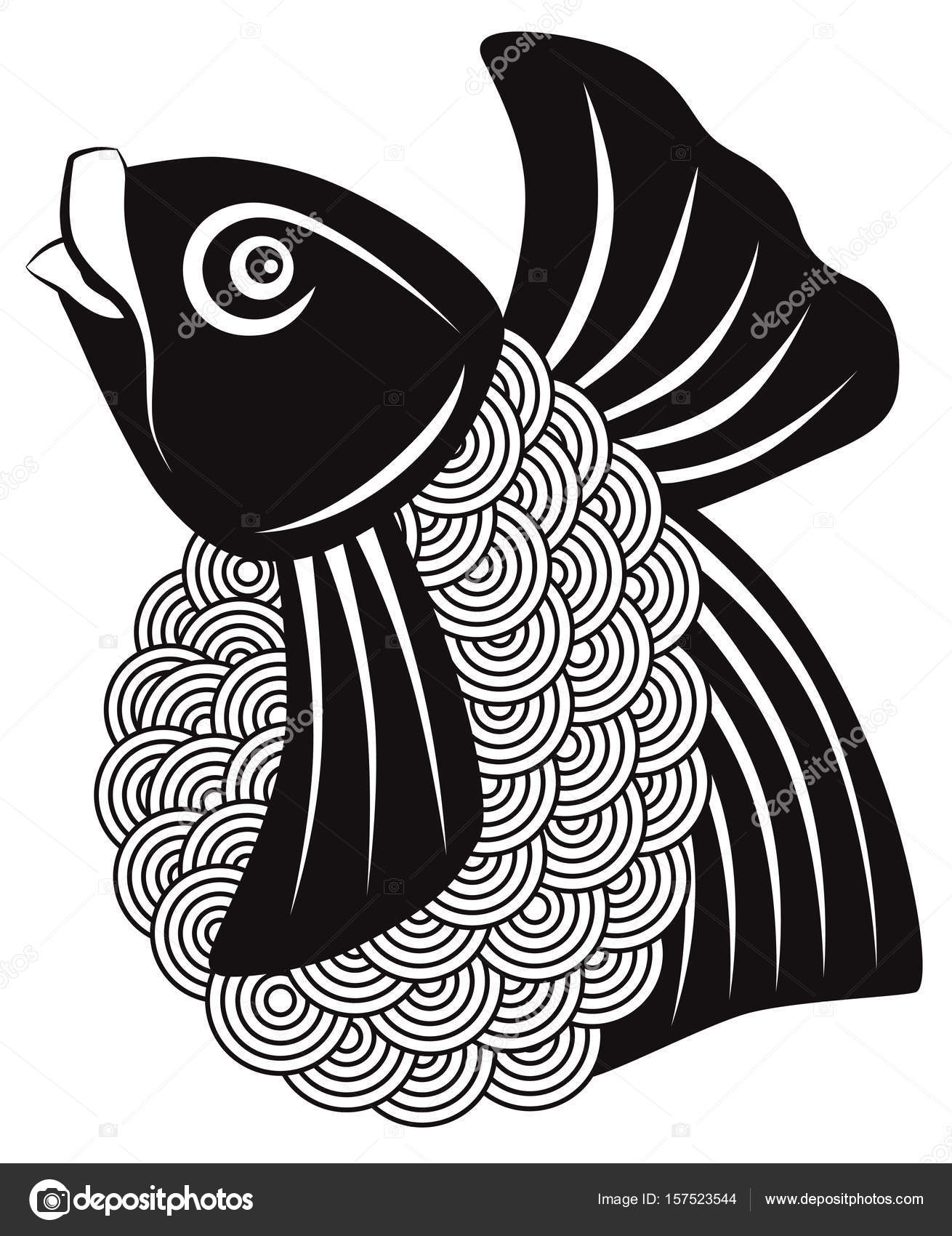 1310x1700 Koi Fish Black And White Vector Illustration Stock Vector