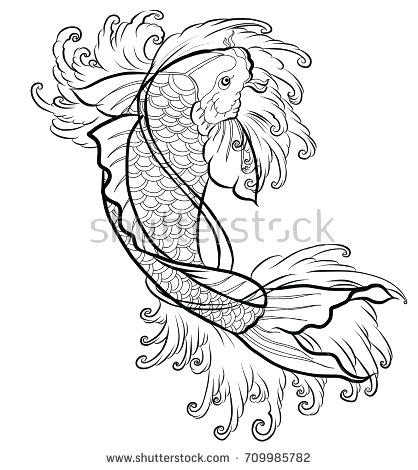 418x470 Koi Fish Outlines Hand Drawn Outline Fish And Water Splash Art