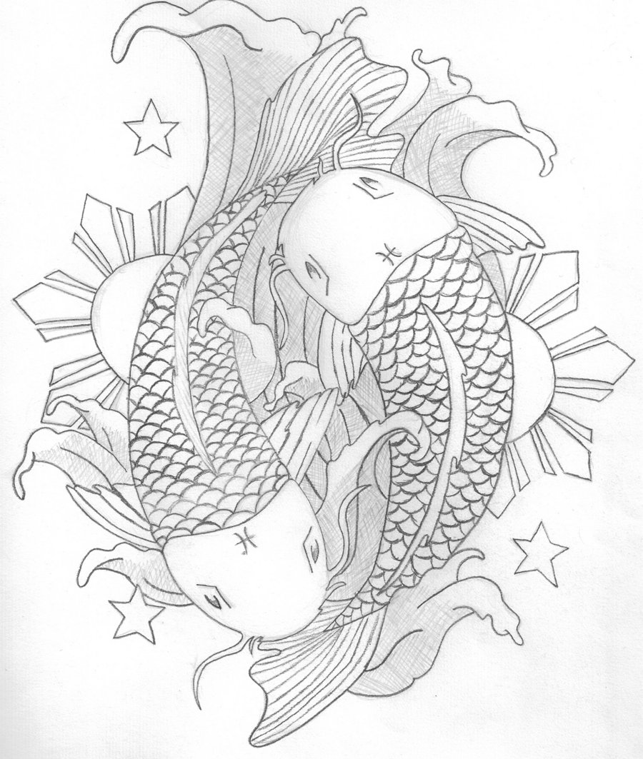 900x1063 Collection Of Koi Fish Pisces And Celtic Tattoos Sketch