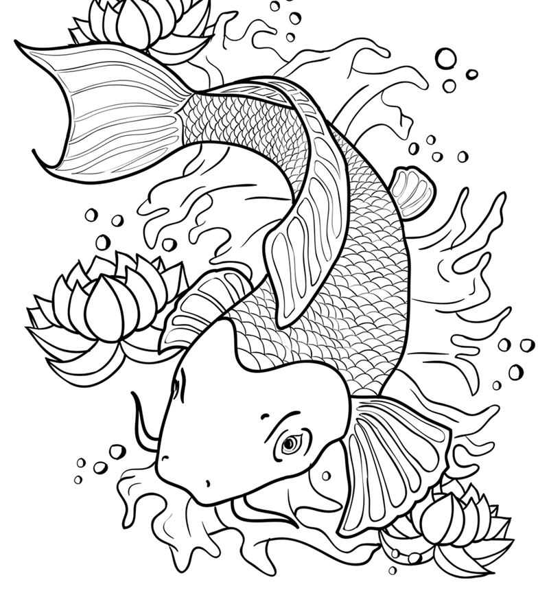 800x864 Great Koi Fish Coloring Pages Printable With Page General Free