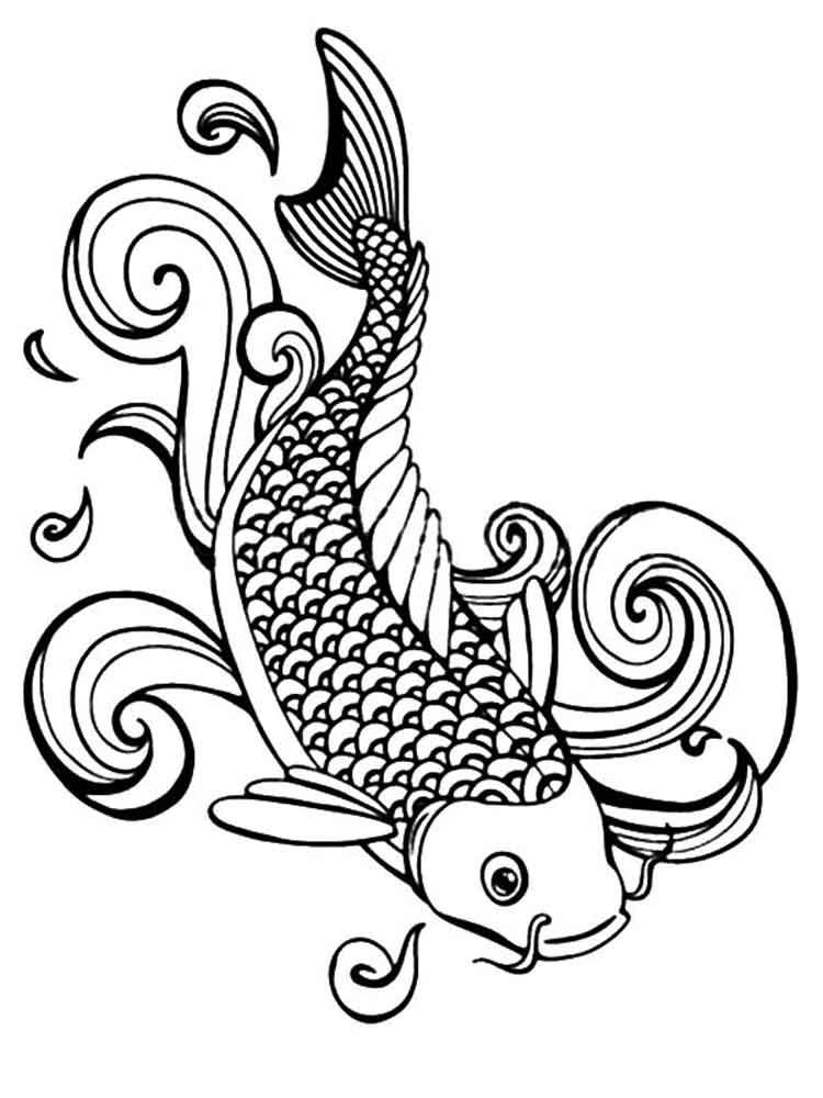 750x1000 Koi Fish Coloring Pages For Adults Free Printable On Hand Drawn