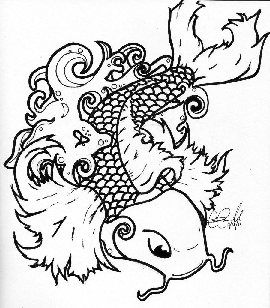 900x1027 Koi Fish Lineart 2 By Sehquethel