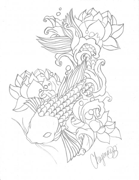 466x604 Koi Fish Line Art By Cheyenneautumn