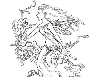 340x270 Koi Pond Organic Mandala Ink Drawing Coloring Page Instant