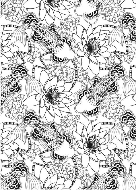 474x661 Koi Pond Pattern Free Download Adult Coloring, Koi And Patterns