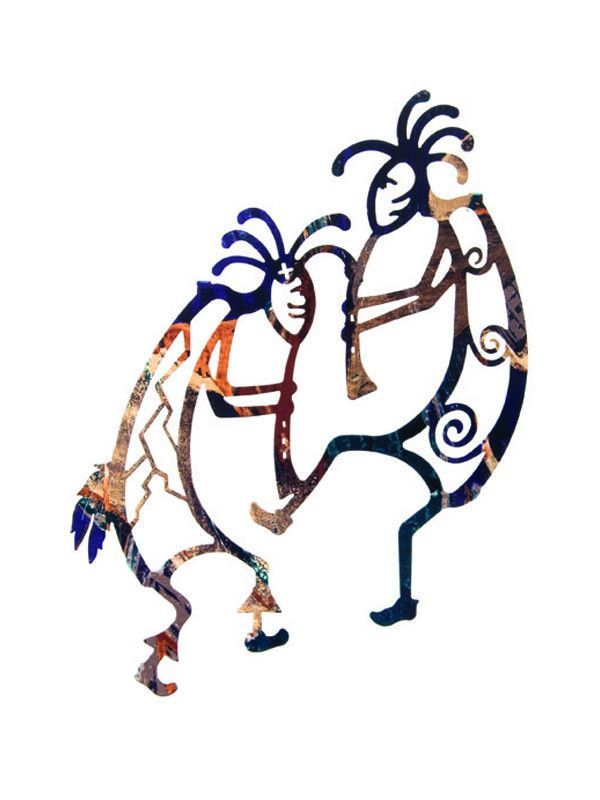 600x800 Kokopelli Fire Dance Metal Wall Sculpture Wood Burning