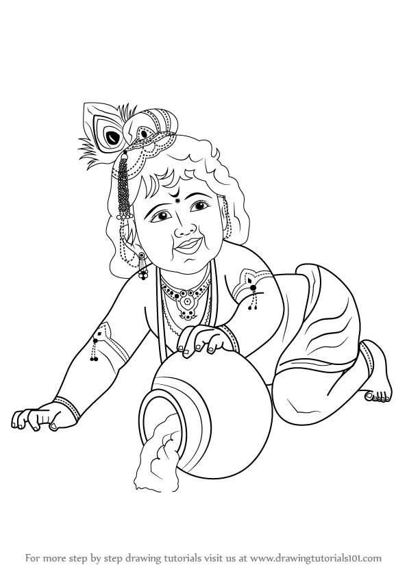 597x844 Learn How To Draw Baby Lord Krishna (Hinduism) Step By Step