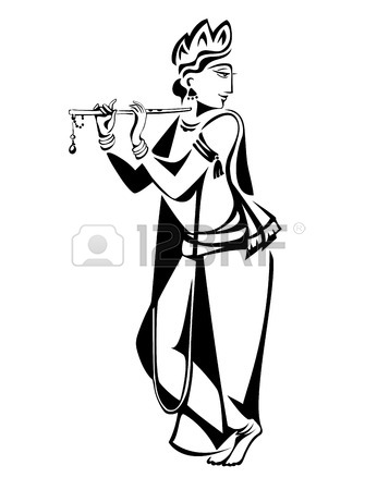 346x450 Drawing Of God Lord Krishna For Janmashtami Festival, Vector