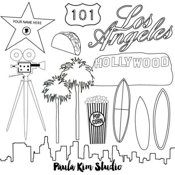 570x570 Los Angeles Hollywood Clip Art Watercolor La Clip Art