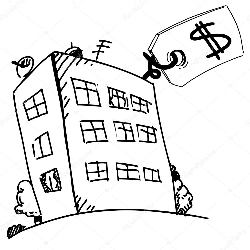 1024x1024 Block Of Flats With Sale Price Label In Cartoon Style. Stock