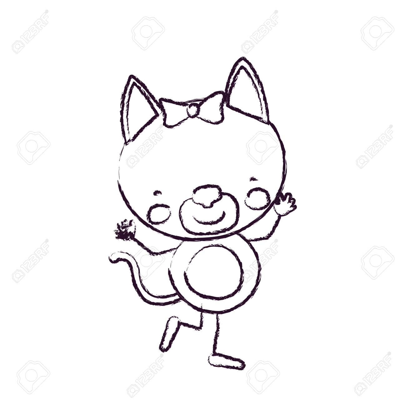 1300x1300 Blurred Sketch Contour Caricature Of Cute Expression Female Cat