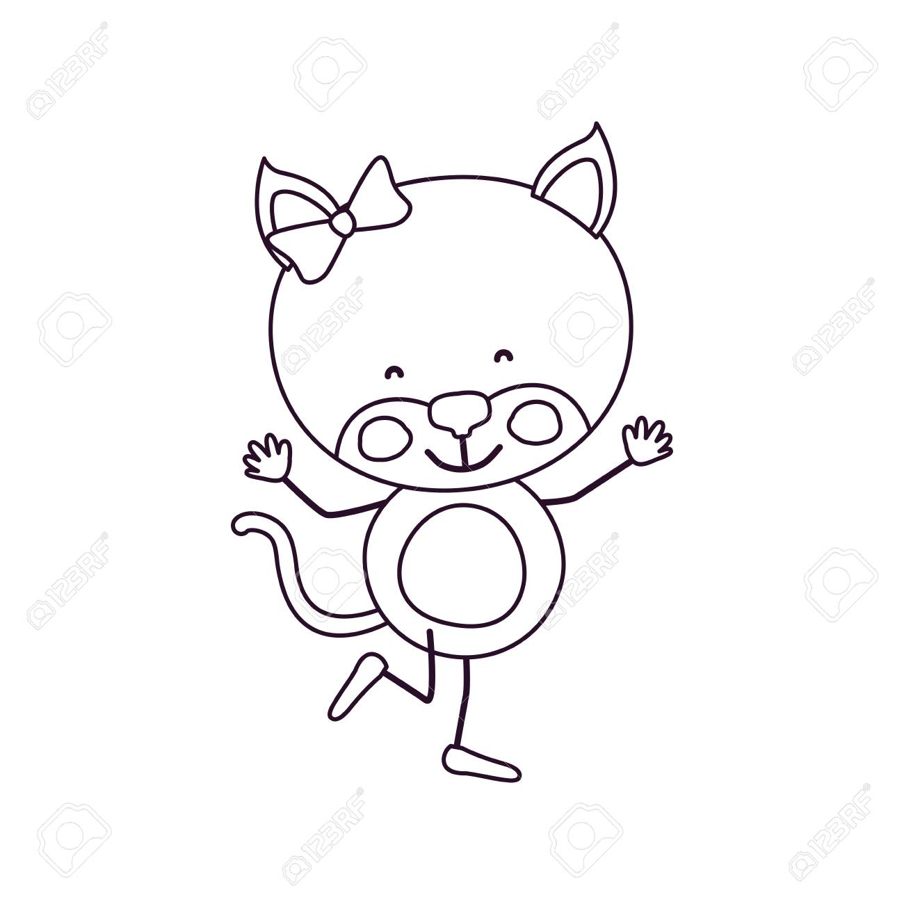 1300x1300 Sketch Contour Caricature Of Cute Expression Female Kitten