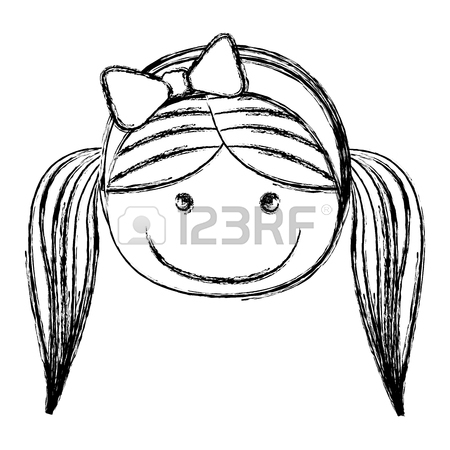 450x450 Sketch Contour Smile Expression Cartoon Front Face Girl